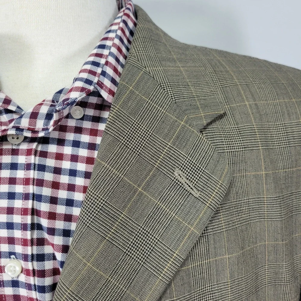 Lauren Ralph Lauren Men's Sport Coat Blazer Three Button Brown‎ Plaid Wool 46R